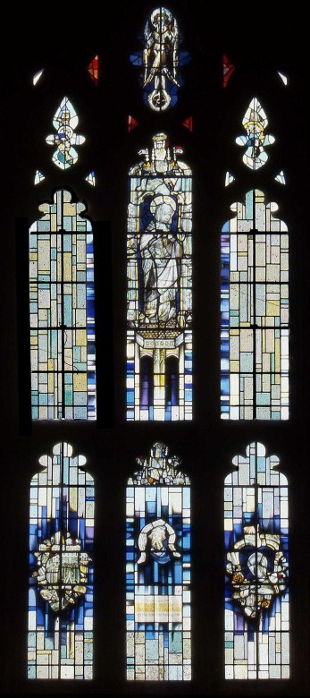 Winchester Cathedral North Side. Re-use of mediaeval glass